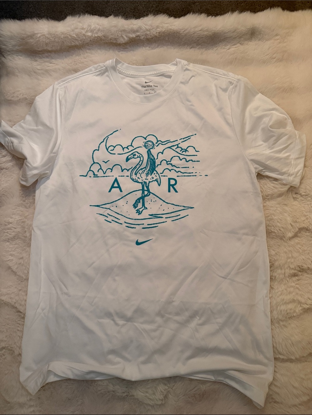 Nike White Tee with Teal Flamingo AIR Graphic